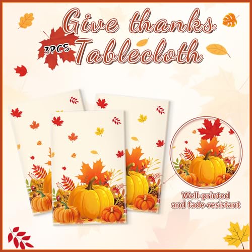 Image of Miucat 3Pcs Thanksgiving Tablecloth, Disposable Rectangular Fall Tablecloth for Thanksgiving Theme Decorations Tables Decor Supplies,108 x 54 Inch