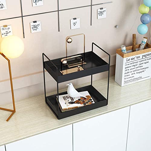 Image of CHHAAP Metal Heavy 2-Tier Bathroom Countertop Organizer Decorative Vanity Cosmetic & Makeup Storage Kitchen Spice Rack Standing Shelf Storage Shelf Organizer Black (Pack of 1) (NHSP)