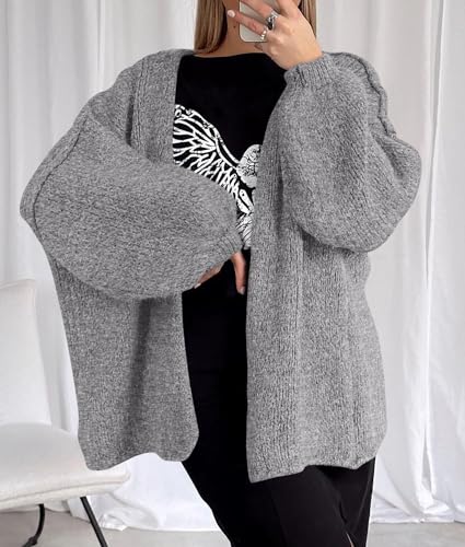 Image of PRETTYGARDEN Womens Oversized Cardigan Sweaters 2026 Fall Long Lantern Sleeve Knit Open Front Lightweight Sweater