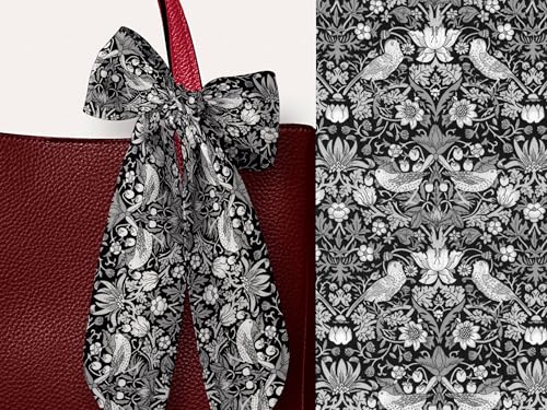 Liberty London Scarf -Choose Length - "Strawberry Thief" Black & White Shimmer William Morris Skinny Scarf Tie Headband, Handbag/Purse flair - Silky Tana Lawn Cotton - Choose Length4