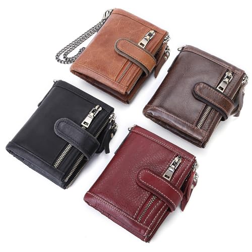 Zipper Wallet Chain Men's Short Top Layer Card Bag Triple Fold Money Clip(white-Dinosaur Doodle4)3