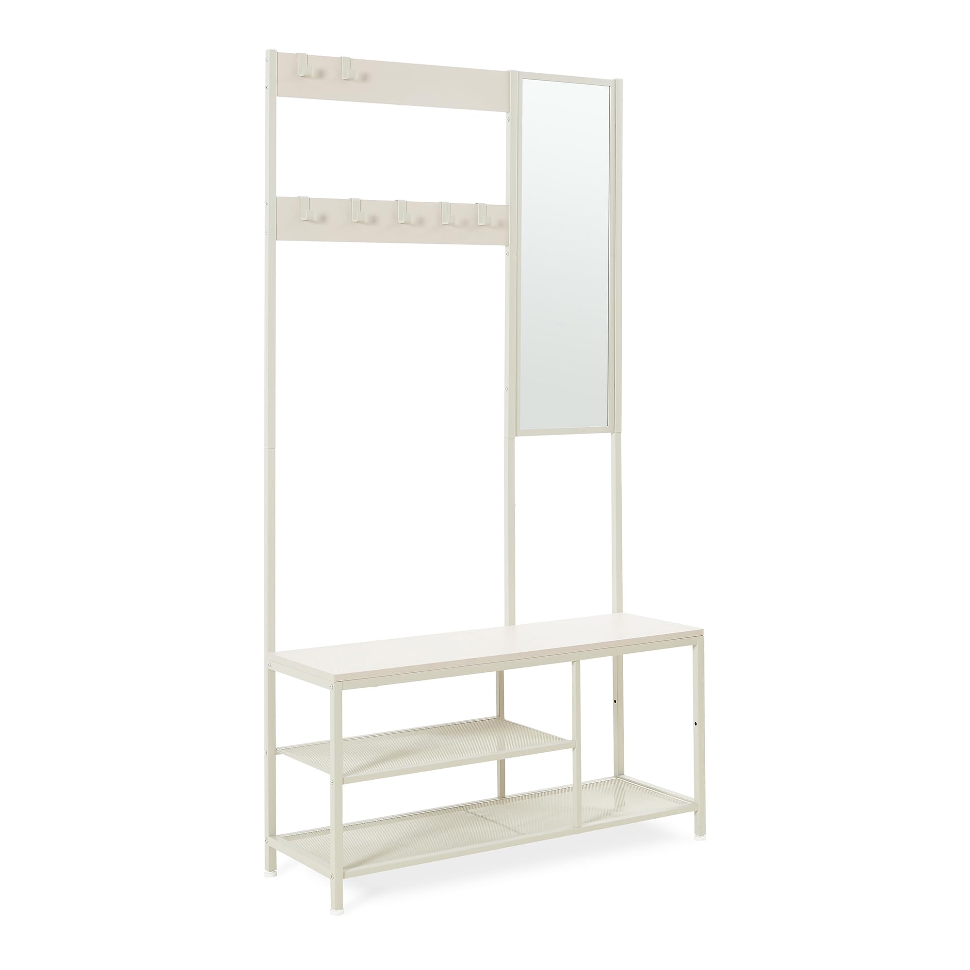 [en.casa] Mueble Recibidor Napinerg con Espejo y Zapatero Recibidor De Entrada Perchero con 7 Ganchos Flexibles Patas Ajustables Aglomerado Metal 185 x 98 x 34 cm - Color Arena