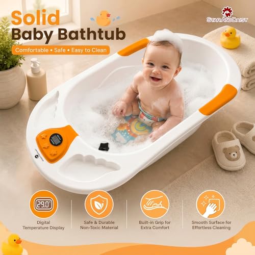 Image of StarAndDaisy Baby Bath Tub for 0 to 5 Years with Temperature Sensing Meter & Anti-Skid Legs /Baby Bathing Tub for Newborn & Toddlers /Kids Bath Tub (SBT-White Orange)