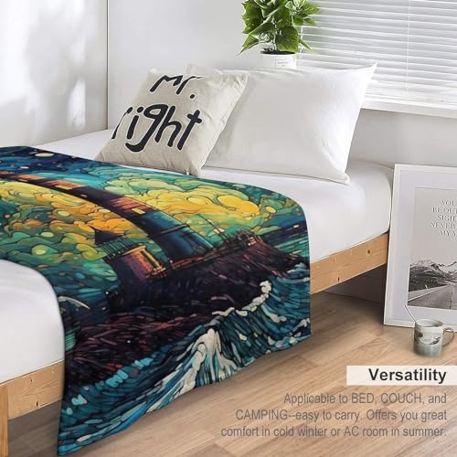 Couverture phare imprimée lavable en machine pour lit contre le froid