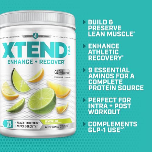 Image of Xtend EAA + BCAA Powder for Muscle Recovery & Lean Muscle Growth, 9 Essential Amino Acids for Intra Workout or Post Workout Recovery, 10g EAAs Per 2 Servings, Lemon Lime 40 Servings