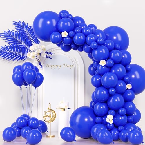 Image of Voircoloria 130pcs Royal Blue Balloons Different Sizes 18 inch 12 inch 10 inch 5 inch Party Latex Balloons for Birthday Graduation Baby Shower Anniversary Nautical Party Decorations
