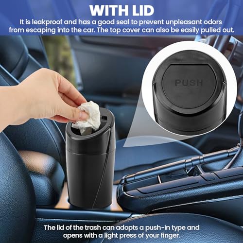 Image of EMVANV Car Trash Can Bin with Lid, 2 pcs Black Mini Leakproof Vehicle Trash Garbage Can Bin with 4rolls x Garbage Bag, Car Organizers and Storage for Front Back Seat