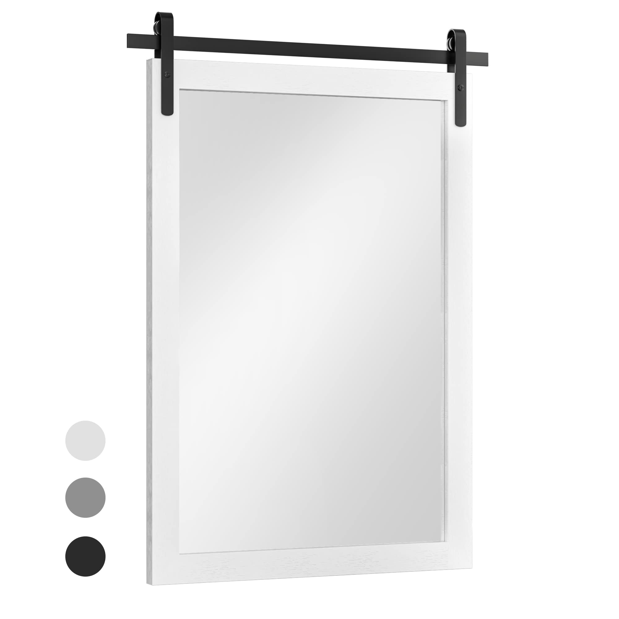 Farmhouse Wall Mirror Decor 20x28-Inch - Rustic White Bathroom Mirror Barn Door Style Rectangular Vanity Mirrors for Wall, White Modern Wall Mounted Dresser Mirror, Wood Thin Framed (Hanging/Leaning)