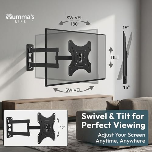 Image of Mumma's LIFE TV Stand | Wall Mount TV Stand Movable for 14-55 Inch LED /HD /Smart TVs | Adjustable Height, Swivel & Tilt, Universal | TV Wall Mount Stand 55 Inch