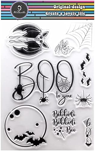 Alinacutle Halloween Stamp,Clear Stamps Silicon Stamp,Paper Craft Ink Stamps for Handmade Card/Scrapbooking/Album/Planner Transparent Stamps,Halloween Spider Bat Boo to You 1/PK