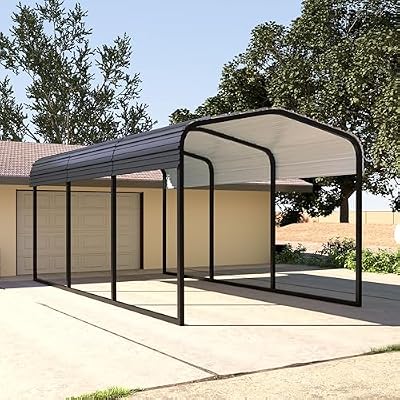 MUPATER Outdoor Heavy Canopy 10 x 15 FT Metal Carport, Garage Car Shelter Shade with Metal Roof, Frame and Bolts for Car, Truck, Grey