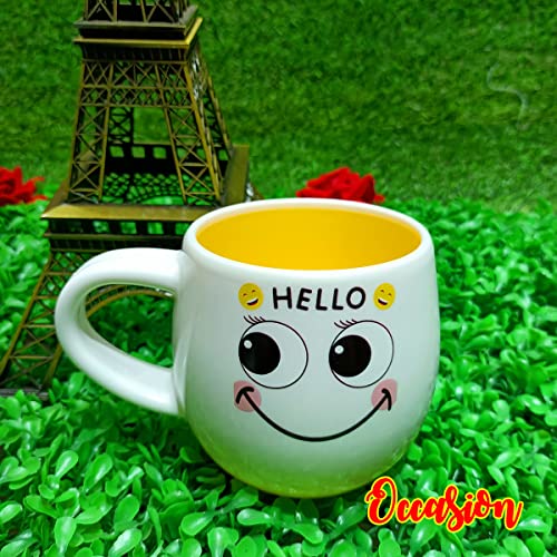 Image of Occasion White Emoji Smily Happy Ceramic Milk /Coffee /Tea /Juice Mug -250ML (Hello Emoji White Mug)