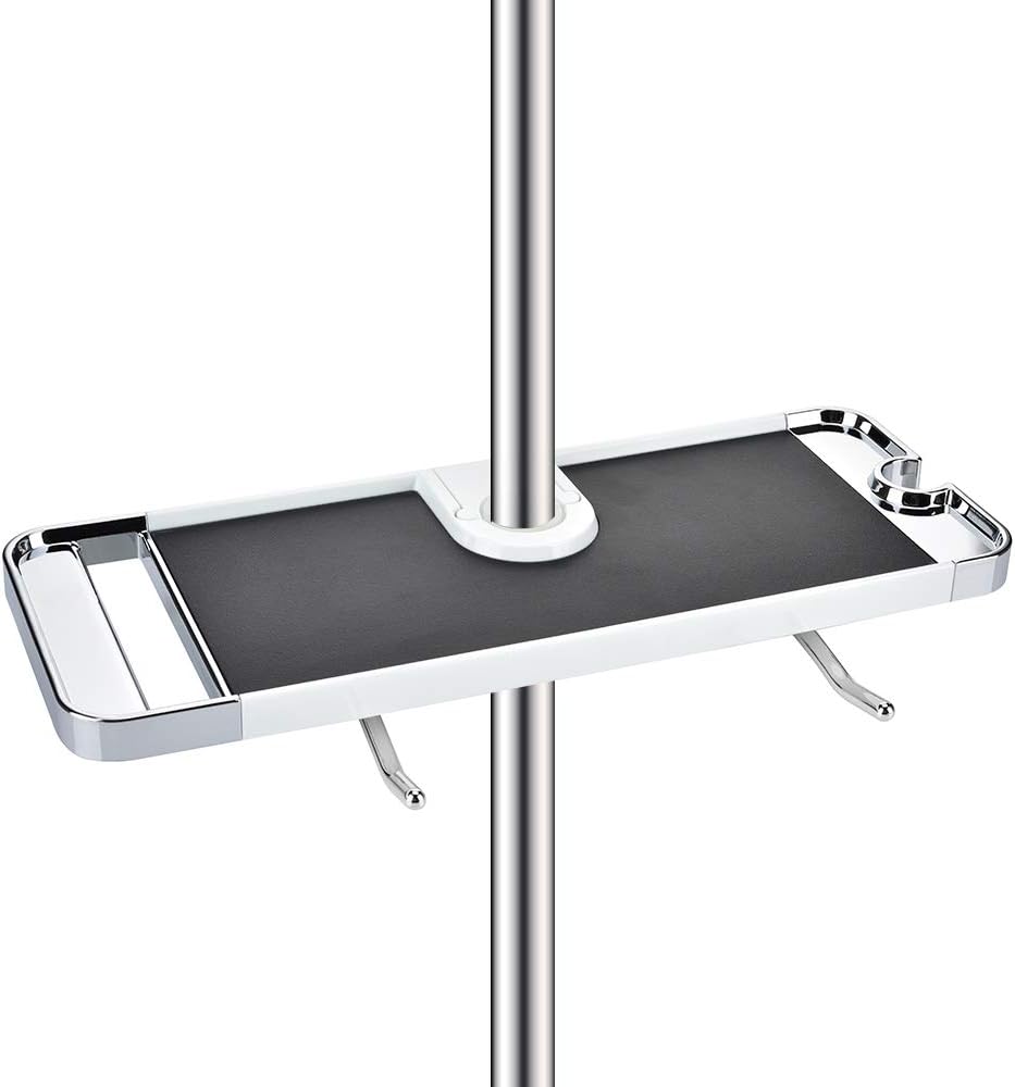 Lolypot Stainless Steel Bathroom Shelf Rack Shower Caddy Wall Mount Holder, no Drilling Shower Organiser for Shampoo Soap with 19-25mm Rail and Double Hook