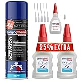 Magic Chems CA Glue with Activator (2 x 3.5 oz + 16.9 fl oz), Cyanoacrylate Glue and Activator, Super Glue withActivator, CAGlue and Accelerator (1 Pack)