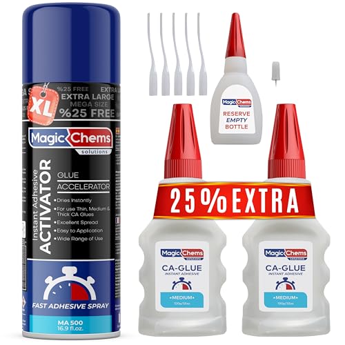 Magic Chems CA Glue with Activator (2 x 3.5 oz + 16.9 fl oz), Cyanoacrylate Glue and Activator,