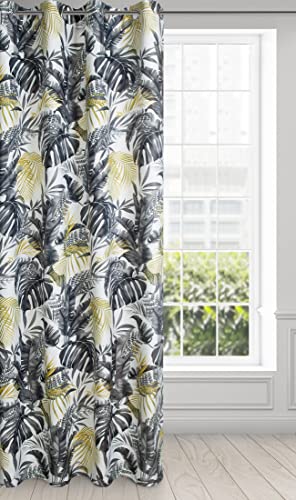 Eurofirany Nelly Rideau occultant satiné Mat avec œillets - Motif Floral - Isolation phonique - pour Salon, Chambre à Coucher - 140 x 250 cm - Blanc et Gris