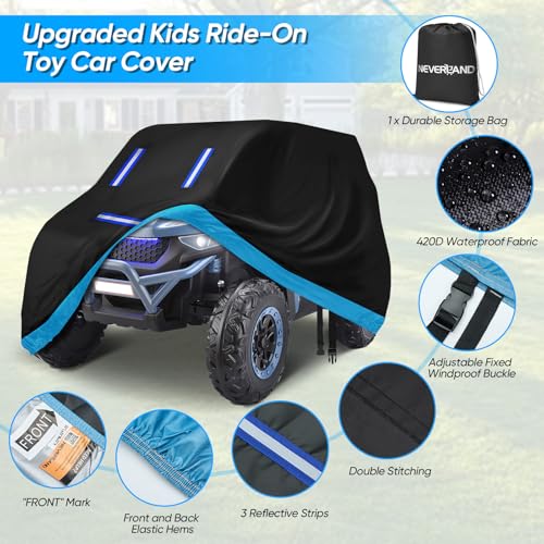 Image of Kids Ride On Car Cover, Waterproof 420D Toy Car Cover for Power Wheels Jeep | Heavy Duty Oxford with 3 Reflective Strips & Windproof Buckles,Universal Fit Toddler Electric Vehicle & 12V-36V Ride On Toys