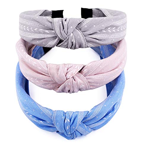 STHUAHE 3PCS Women and Girls Wide Stripes Double Strip Leaves Cross Knot Handmade Hair Hoop Hairband Headband Hair Accessories by Beauty hair (3 Color)