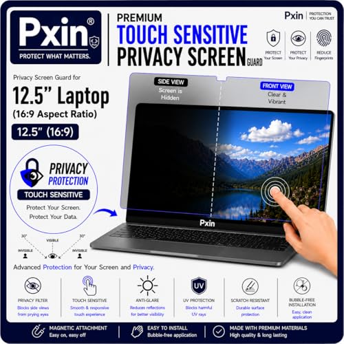 Image of Pxin Aura | 12.5 Inch (16:9) | Touch Sensitive Privacy Screen | Anti Blue | Anti Glare | UltraThin for Hyper Touch | Anti UV | Privacy Filter compatible with HP /Dell /Lenovo /Asus /Acer