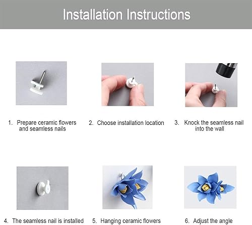 Miniatura 5 de Decoración de flores de cerámica para pared, arte de pared artificial 3D, hecho a mano, escultura colgante de flores de porcelana (peonía blanca,
