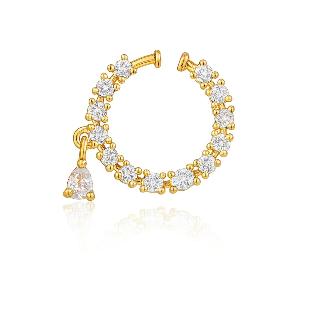 Exquisite American Diamond Gold Plated Nose Ring with Drop Design