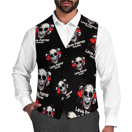 I Love Horror Movies Novelty Men's Suit Vest Funny Formal Dress Vests Business Waistcoat