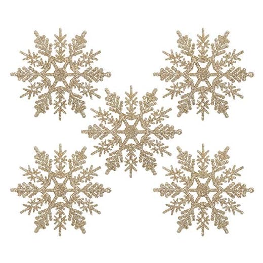 Naler 24 x Schneeflocken Weihnachten Deko für Weihnachtsbaum Glitzer Weihnachtsbaumschmuck, Champagner