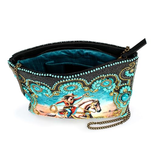 Mary Frances Cowgirl Beaded Crossbody Handbag with Western Rodeo Motif and Turquoise Accents Novelty Statement Clutch Bag, Multicolor3