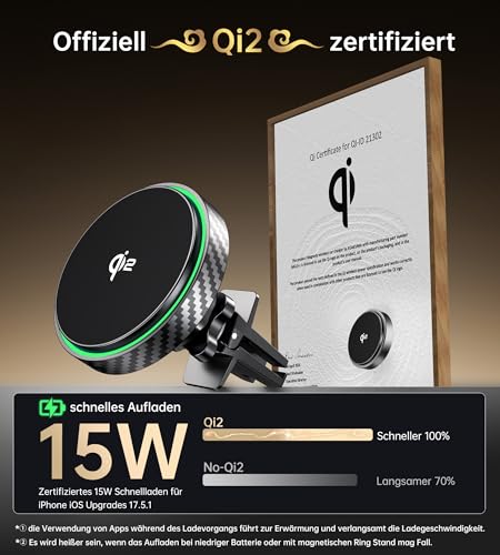 GuMosh Qi2 15W Cargador Magsafe Coche Inalámbrico, [Certificado Qi2 con Función de Carga Rápida y Estable] Soporte Magnético Coche en Rejilla de Ventilación/Tablero para iPhone 17 16 15 14 13 12 - imagen 2
