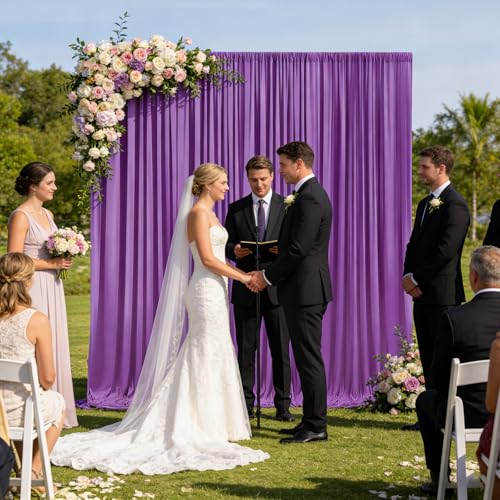 Image of 10ft x 10ft Purple Backdrop Curtains for Parties, Polyester Fabric Backdrop Drapes with Rod Pockets for Weddings, Birthday, Halloween, Photography, Christmas Party Background Curtain, 2 Panels