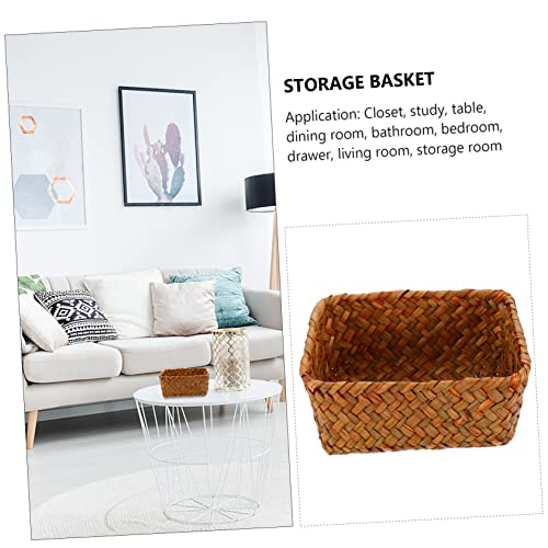 Image of Outanaya Hand-woven Storage Basket Rectangular Woven Organizer for Living Room and Kitchen Natural Seagrass Material Multi-functional Home Storage Solution for Fruit and Bread