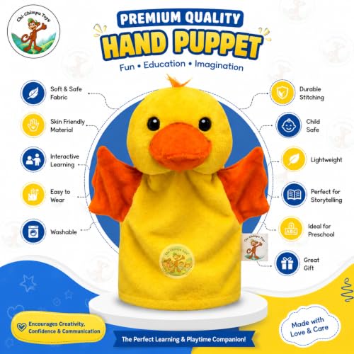 Image of Duck Hand Puppet for Kids | Soft Plush Animal Puppet | Educational Storytelling Toy | Interactive Role Play | Preschool Learning | Gift for Boys & Girls