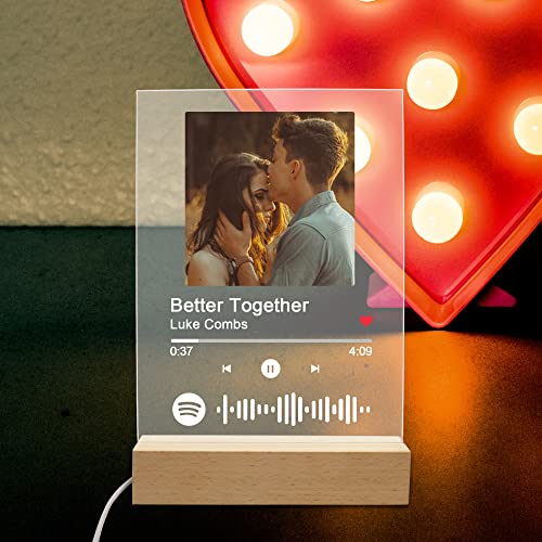 Placa Spotify de cristal personalizada de acrílico con marco de fotos personalizado, código escaneable, letreros de arte musical, para él, ella, niños, mujeres, amantes de la música