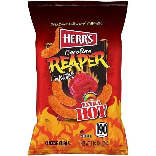 Herrs Carolina Reaper Cheese Curls, 1.25 Ounce Pack Of 7