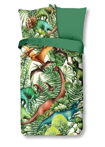 JACK Renforcé Bettwäsche 2 TLG. 135x200cm Dinosaurier Landschaft Urwald...