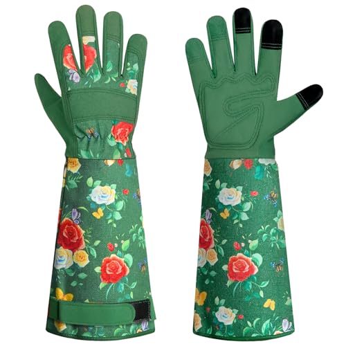 DLY Gardening-Gloves-for-Women, Breathable and Comfortable Long-Leather-Garden-Gloves