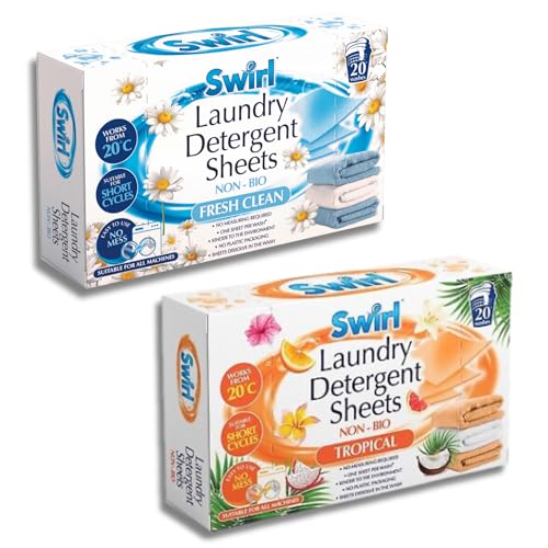Swirl - Set di 40 fogli per detersivo per bucato, fragranza fresca e tropicale, ecologici, non biologici, per un bucato facile e senza sporcare Great British Home