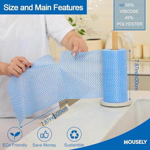 Image of HOUSELY Kitchen Towel Roll Pack of 1 Kitchen Tissue Roll for Cleaning Reusable Kitchen Towel Roll Soft and Highly Absorbent Kitchen Cleaning Cloth NonWoven Multipurpose (80 Pulls Per Roll, 80 Sheets)