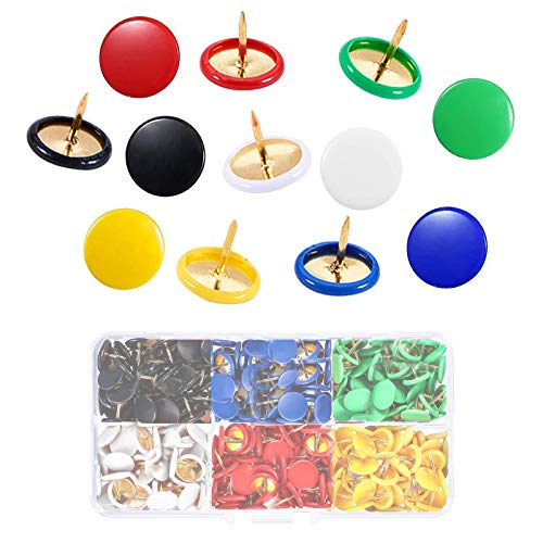 Thumb Tacks 300 Pieces-Decorative Tacks for Corkboard-6 Colors Push Pins with Storage box-3/8-Inch Plastic Round Head-5/16-Inch Steel Point Thumb Tacks