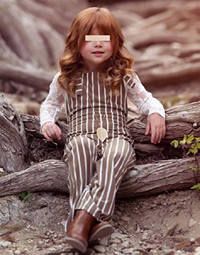 ZAXARRA Toddler Baby Girl Stripes Bell-Bottom Jumpsuit Romper Overalls Long Pants Outfits (1-2 Years, Brown)