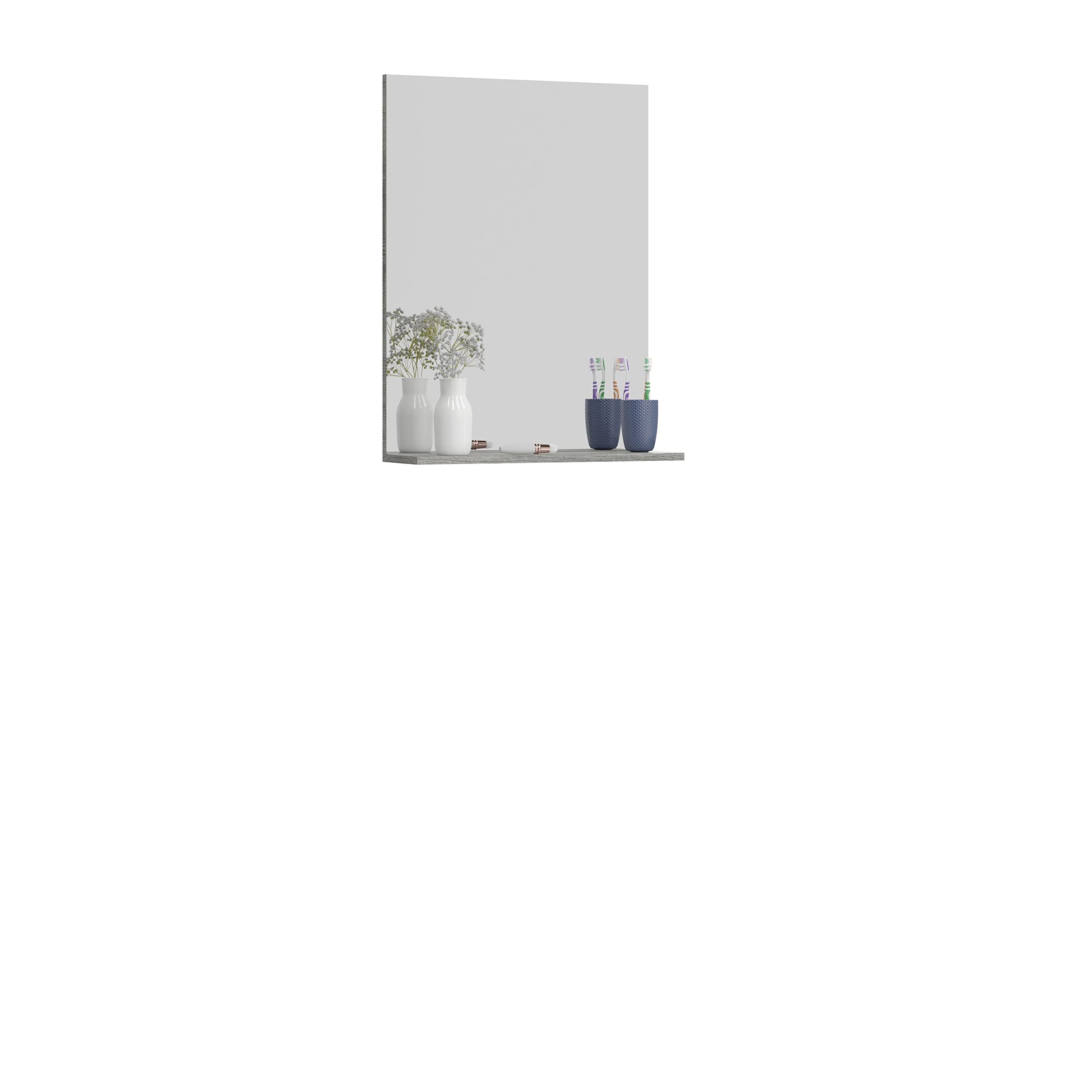 homes&jones Cuarto de baño Soul, Espejo, Espejo de Pared, Material derivado de la Madera, imitación de Plata ahumada, 60 x 79 x 18 cm con Estante