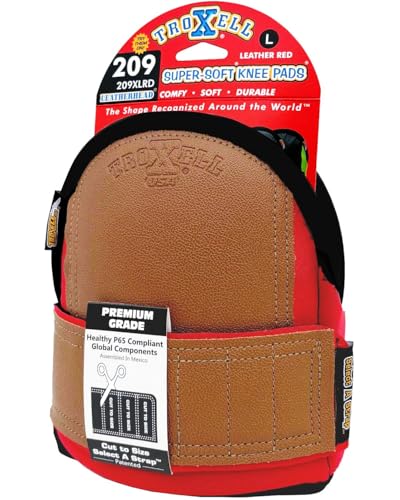 TROXELL USA Super-Soft Large Leatherhead Red Knee Pads - Comfortable Adjustable Washable Kneepads