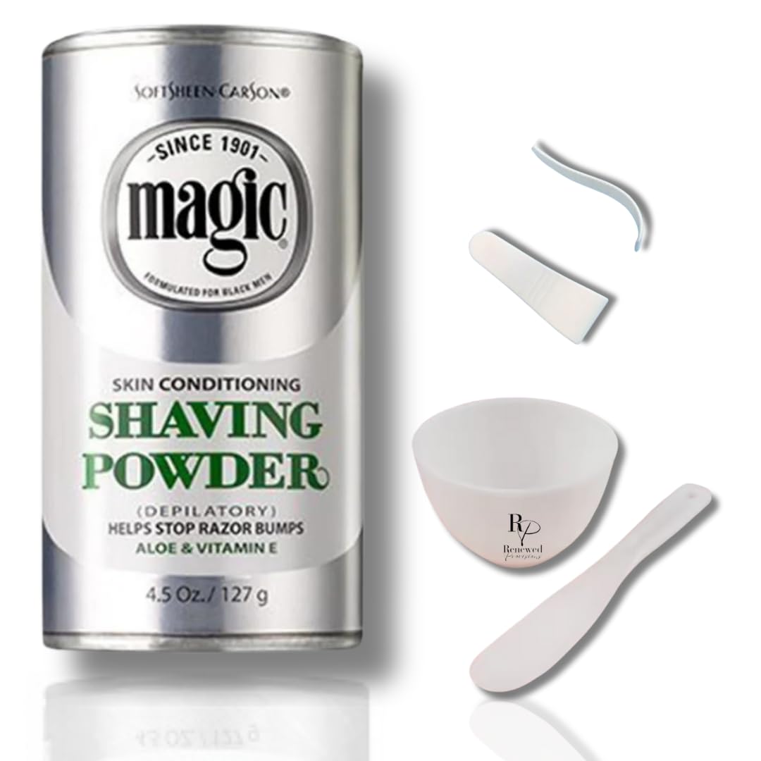 Magic Razorless Shave Kit RP Renewed Provisions, Platinum 4.5 oz Magic Shave with Mixing Bowl, Facial Spatula and Hair/Cream Remover Scraper Tool