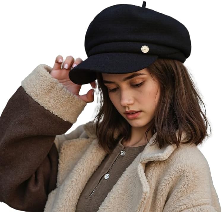 Women Wool Newsboy Beret Hat Winter French 8-Panels Pageboy Painter Hat Ladies Classic Vintage Gatsby Cabbie Visor Cap