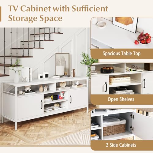 COSTWAY TV Stand Cabinet for 65 Inch TVs, Wooden Media Entertainment Center with 2 Doors and Adjustable Storage Shelf, 147cm Industrial TV Unit Console Table for Living Room Bedroom - Image 5