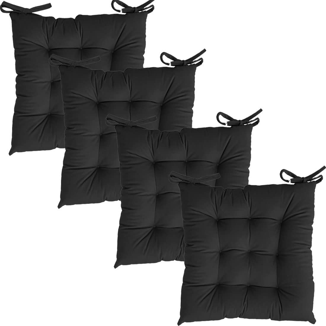 Microfiber Square Chair Pad/Cushion for Office, Home or Car Sitting with Ties-24 Inch X 24 Inch-Black-Set of 4-image-37
