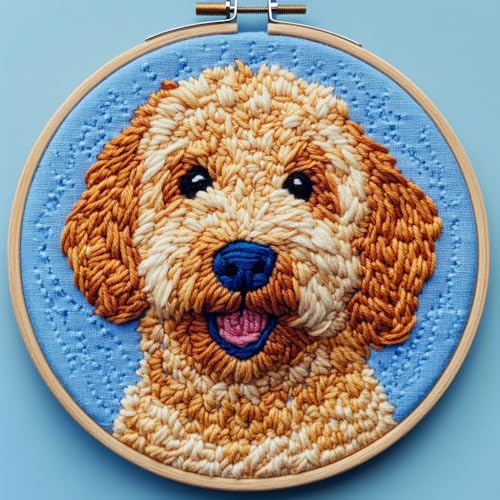 Punch Needle Kits Golden Doodle Dog Easy for Beginners DIY Embroidery Starter Set with Hoop Stress Relief Craft Hobby and Home Decor 20x20cm-4