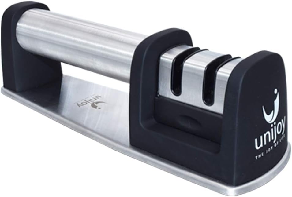 Unijoy UKS01 Kitchen Knife Sharpener with Cut Resistant Glove | 2-Stage Professional Knife Sharpening Kit in Outdoor Camping Military Tactical Survival | Stainless Steel Chef Knife Sharpener