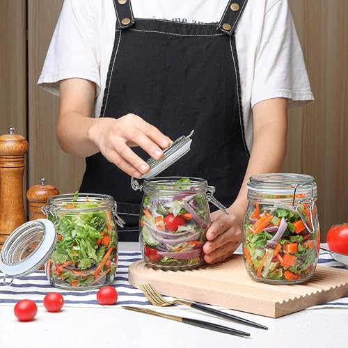 Image of Glass Storage Jars with Clip Lid, Airtight Clear Food Containers for Dry Food, Coffee Beans, Cereal, Spices, Sugar & Pasta, Round, 750ml, Pack of 6