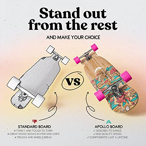 Apollo Dance Longboard Skateboard - 46 Inch Dance Board Longboards Tricks And Moves. Dancing Longboard For Adults, Teenagers, Kids, Boys And Girls. Incl. T-Tool - Paeonia #TOP3
